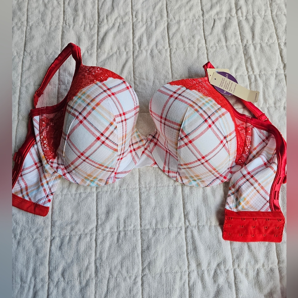 Cacique Teal Blue Cheetah Print Boost Plunge Bra - Picture 3 of 5